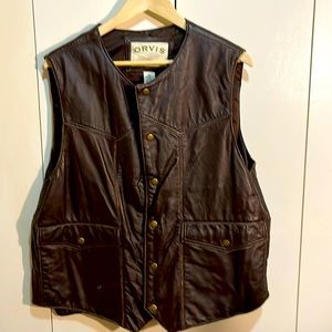 Orvis Dark brown leather vest, size large